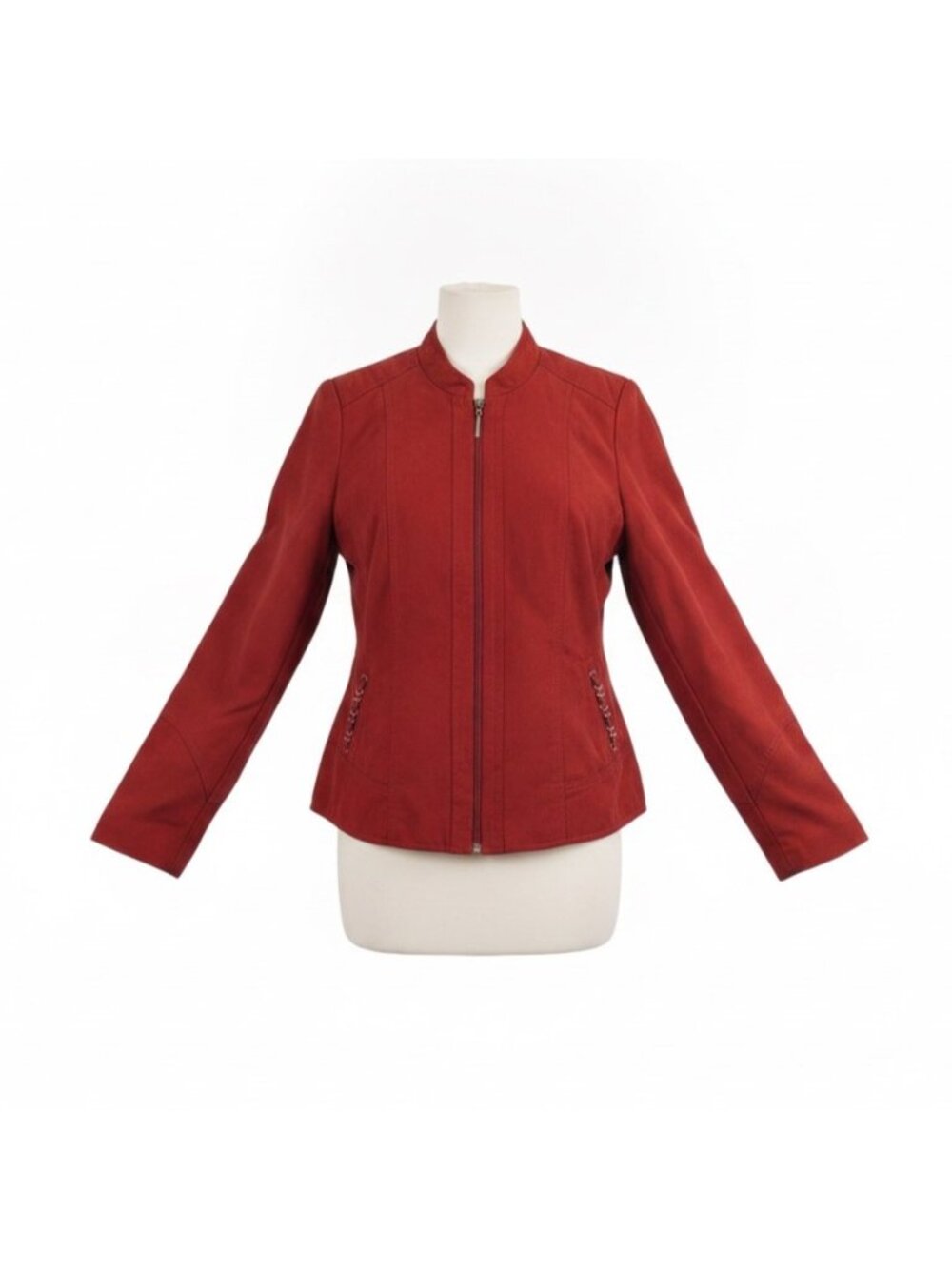 TanJay Womens Red Zip Jacket Petite Lightweight Mandarin Collar Size 6P